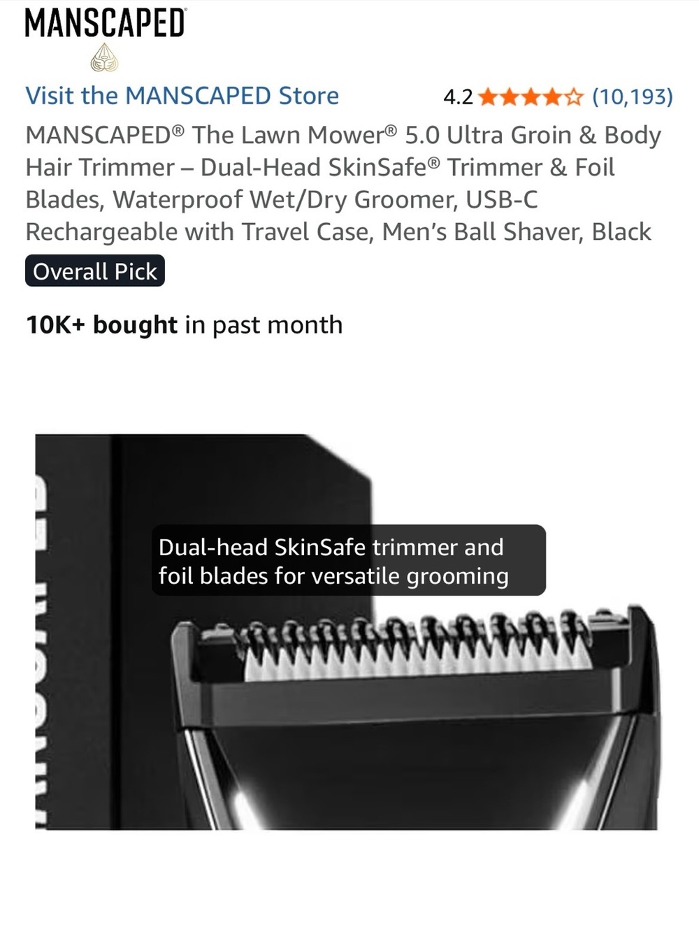 Manscaped The Lawn Mower 5.0 Ultra Men’s Grooming Trimmer – Black - Picture 4 of 8